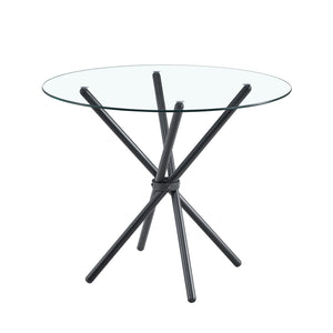 English Elm A circular tempered glass round table 36.6" diameter with sleek black ring metal legs, modern design W1151P294396