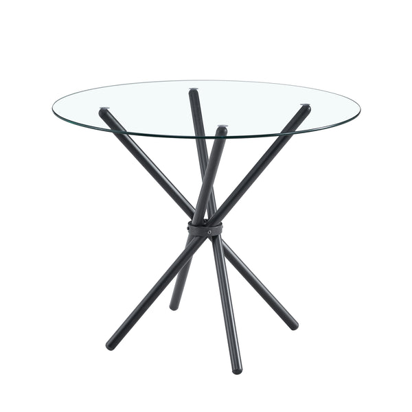 English Elm A circular tempered glass round table 36.6" diameter with sleek black ring metal legs, modern design W1151P294396