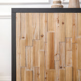 English Elm Modern Wooden 4-Door Storage Cabinet With Textured Geometric Design - Natural Wood Door