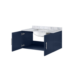 English Elm Navy Blue Bath Vanity With Carrara Marble Top - Elegant Design, Compact Storage & Easy Installation B2731P258614
