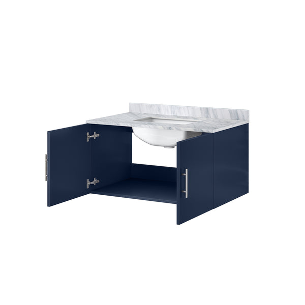 English Elm Navy Blue Bath Vanity With Carrara Marble Top - Elegant Design, Compact Storage & Easy Installation B2731P258614