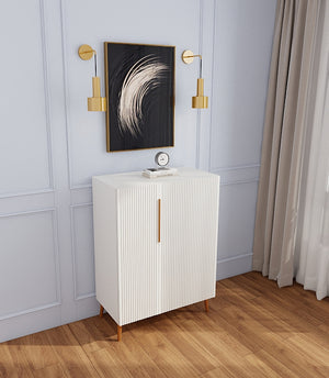 English Elm Modern White Sideboard with Gold Handles - Ancient White Engineered Wood Buffet, Durable Storage Organizer W2139P306488