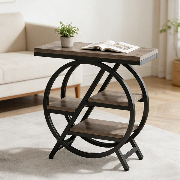 English Elm Bedside 4 Tier Open Shelf Table Matte Black Steel Frame Industrial Rustic Gray Top T3971P451289