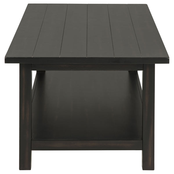 English Elm Castleton Distressed Java Wood Coffee Table - Rustic Charm With Storage Shelf For Modern Living B062P375520