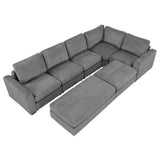 English Elm 121.3" Sectional Couch Sofa Bed Modular Sofa With Two Movable Ottomans For Living Room (Old Sku:N719S001640E), Gray