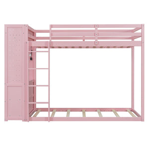 English Elm Twin Bunk Bed with Storage Drawers Hanging Rail Led Shelves and Pegboard Organizer Pink LT000282AAH