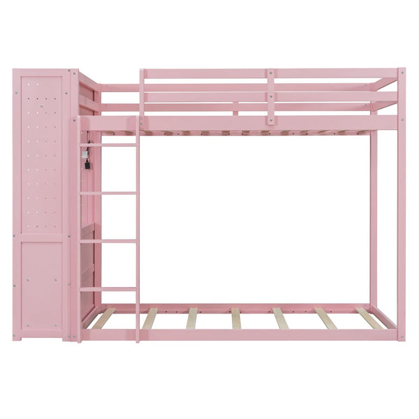 English Elm Twin Bunk Bed with Storage Drawers Hanging Rail Led Shelves and Pegboard Organizer Pink LT000282AAH