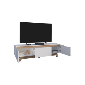 English Elm Woodall Two-Tone TV Stand for up to 65” TVs, Kronos White & European Ash, Closed Storage & Cable Management B200P335321