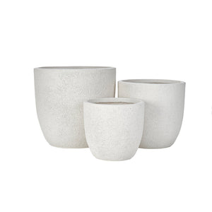English Elm U_style Mgo Concrete Look Round Planters Set of 3 Lightweight Stackable Outdoor Pots White N711P406670A