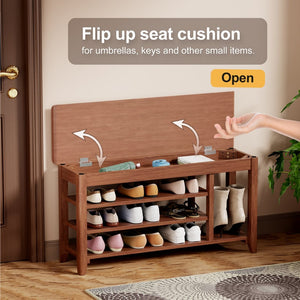 English Elm Adjustable Solid Rubberwood Storage Bench Mid Century Entryway Seat Holds 550 Lbs W2987P337983