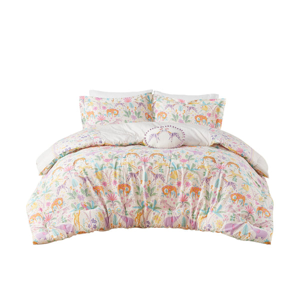 English Elm 4 Pcs Floral Reversible Cotton Comforter Set For Full/Queen With Stylish Throw Pillow - Purple Elegance B035P319909