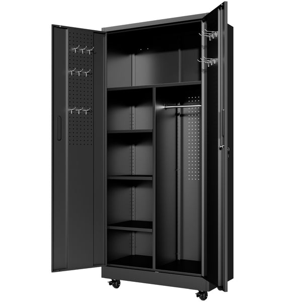 English Elm Metal Rolling Garage Cabinet with Pegboard Door Drawer Locking Storage and Adjustable Shelves T2398P465999