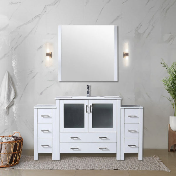 English Elm White 60" Single Bath Vanity with Side Cabinets, White Ceramic Top, Soft-Close Drawers & Faucet Set B2731S01206