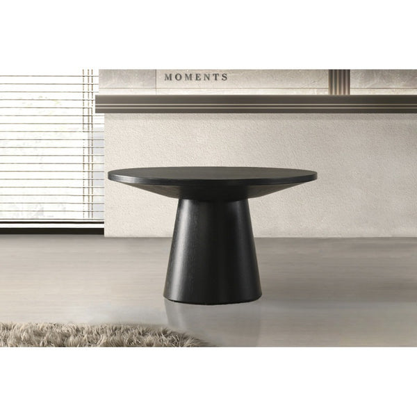 English Elm 29 Sculptural Round Wood Coffee Table with Pedestal Base, Beveled Top for Modern Minimalist Living Rooms Black 16.5 L x 16.5 W x 18 H B011S01867