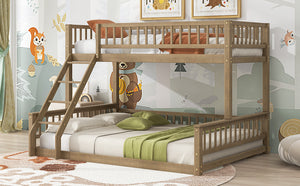 English Elm Twin Twin XL over Queen bunk bed with ladder and guardrails, sturdy pine MDF frame for small rooms Walnut GX000464AAD