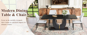English Elm One 5 Piece Dining Set 63 Inch Table Dark Wood Grain Top with Brown Fabric Chairs Black,White W1151S04435