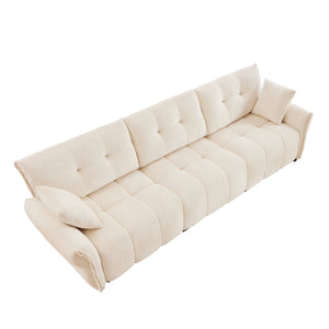English Elm 3-Seater Sofa With 2 Pillows - Elegant Beige Chenille Upholstery, Solid Wood Frame, Modern Comfort W714S01136