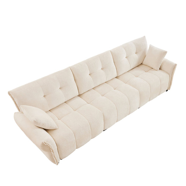 English Elm 3-Seater Sofa With 2 Pillows - Elegant Beige Chenille Upholstery, Solid Wood Frame, Modern Comfort W714S01136