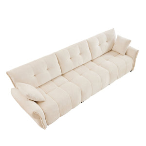 English Elm 3 Seater Chenille Sofa Solid Wood Frame Tufted Arms Deep Cushions Modern Living Room Beige W714S01652