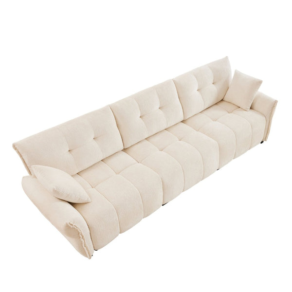 English Elm 3 Seater Chenille Sofa Solid Wood Frame Tufted Arms Deep Cushions Modern Living Room Beige W714S01652