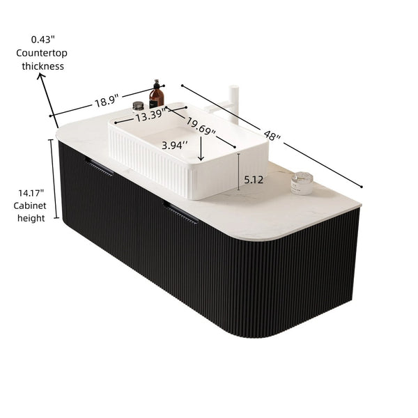 English Elm Dina Floating Bathroom Vanity with Crystal Glass Basin and Sintered Stone Top Black,Carrara White,White W2615S00170
