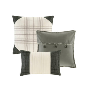 JLA Home Madison Park - 6 Piece Printed Herringbone Quilt Set with Reversible Buffalo Plaid, Hand-Stitched Pillows for Cabin Charm Grey MP13-4682