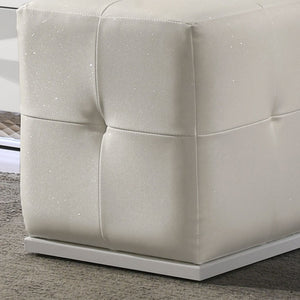 English Elm White Button Tufted Vanity Stool with Rubberwood Legs Compact Bedroom Seating B2741P473066