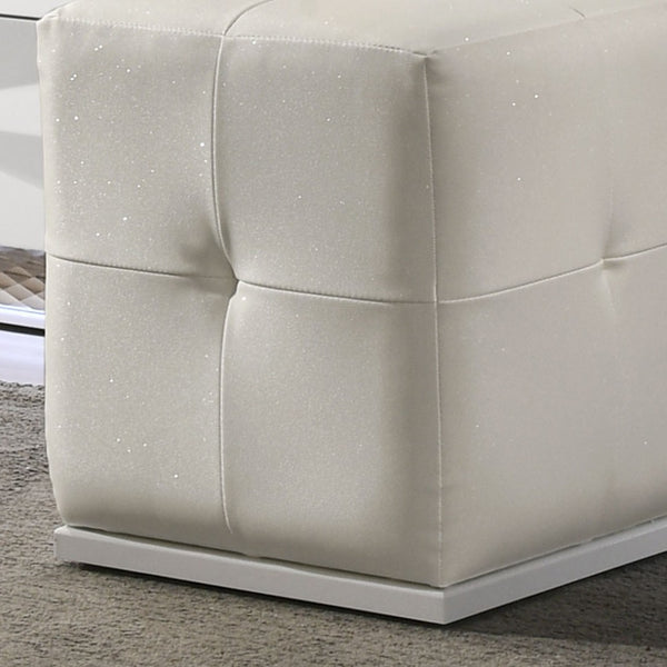 English Elm White Button Tufted Vanity Stool with Rubberwood Legs Compact Bedroom Seating B2741P473066