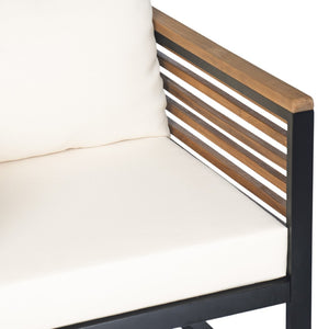 English Elm Outdoor Acacia Armrest Iron Frame Patio Chairs with Foam Cushions Set of 2 N757P354897B