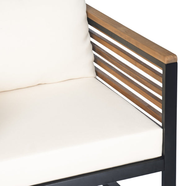 English Elm Outdoor Acacia Wood Iron Frame High Back Patio Chair with Water Repellent Cushions N757P354896B