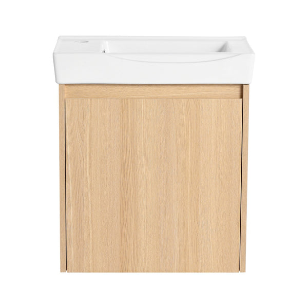 English Elm 20" Wall-Mounted Bathroom Vanity With Ceramic Sink - Stylish Oak Finish, Compact Storage Solution W1972P196394
