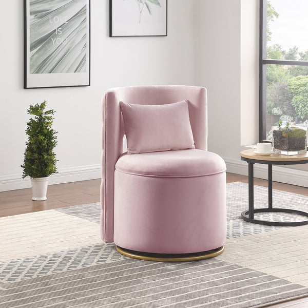English Elm 360° Velvet Swivel Accent Chair with Hidden Storage, Gold Metal Base, Curved Modern Pink Seat W1420P372917