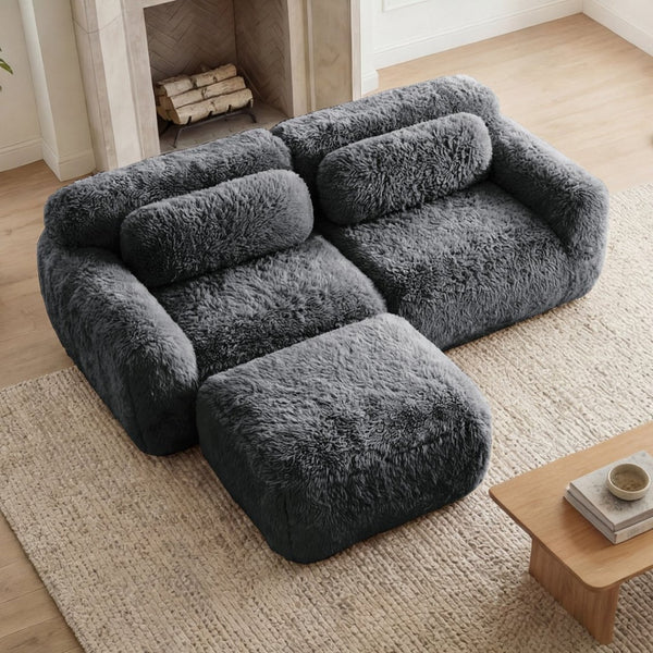 English Elm L-shaped Plush Sectional Sofa Boneless Cloud Comfort Floor Lounge with Chaise for Bedroom Dark Grey W714S01547
