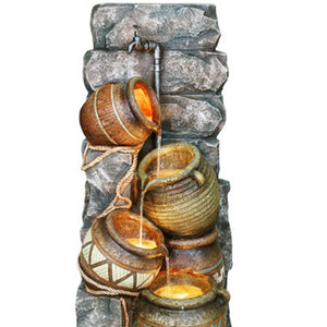 English Elm 43" Polyresin Indoor/Outdoor Water Fountain with Multicolor Potter Pitchers & 4 LED Lights, Textured Finish B072116412