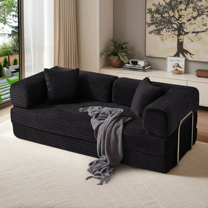 English Elm Compression Foldable Floor Sofa Bed Corduroy Futon with Foam Support for Small Spaces Black W3716P379175