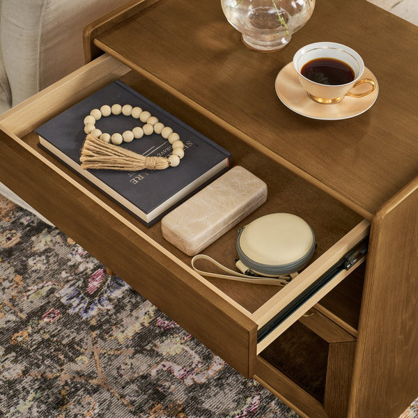 English Elm Mid Century Modern Nightstand With Charging Station, 2 Drawers & Open Shelf For Stylish Storage Solutions W1801P303392