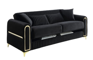 English Elm Ruby Contemporary Sofa with Birch Frame Pocket Coil Support and Gold Steel Legs Black B009S02245