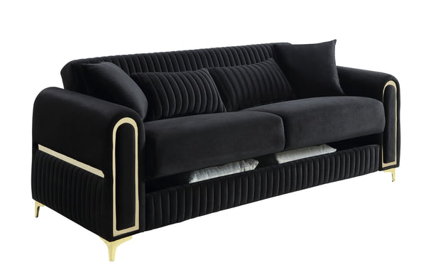 English Elm Ruby Contemporary Sofa with Birch Frame Pocket Coil Support and Gold Steel Legs Black B009S02245