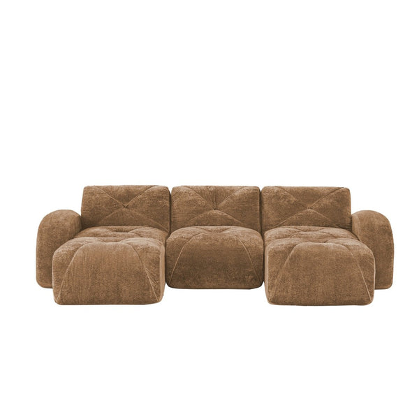 English Elm U-shaped Modular Cloud Sofa Tufted Velvet High Density Foam for Home Theater Lounge W714S01599