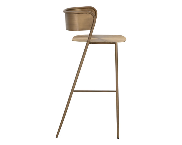 Sunpan Keanu Sleek Modern Barstool with Antique Brass Finish and Unique Starburst Design for Stylish Spaces Antique Gold