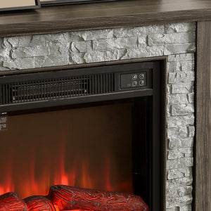 English Elm 70" Modern TV Stand with 23" Electric Fireplace, Faux Stone Mantel, Ample Storage & Cable Management Grey W2275S00024