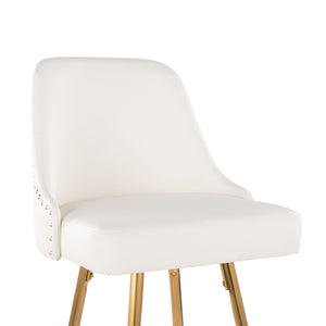English Elm Fixed-height Counter Stools Gold Frame White Faux Leather Nailhead Set for Kitchen Islands B202S01852