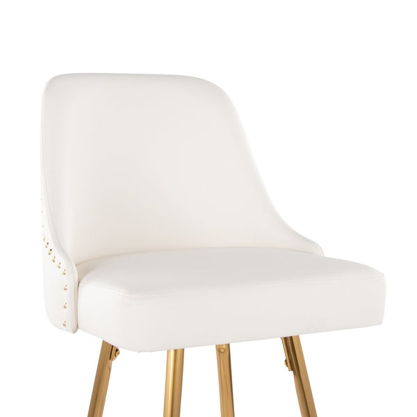 English Elm Fixed-height Counter Stools Gold Frame White Faux Leather Nailhead Set for Kitchen Islands B202S01852