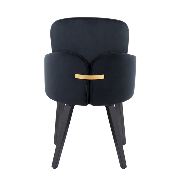 English Elm Dahlia Modern Dining Chair Set Of 2 In Black Velvet & Bent-Wood With Gold Accents For Chic Decor B202S01210