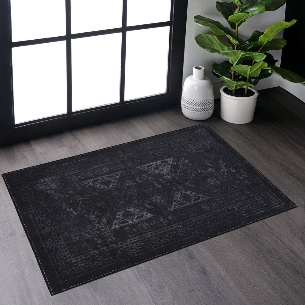English Elm Maval Black Washable Rug 2' X 3' - Stylish, Non-Slip Doormat For Kid & Pet Friendly Homes B189P189000