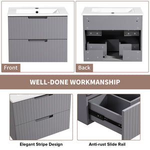 English Elm 24 Inch Floating Bathroom Vanity – Stylish Wall-Mounted Cabinet With Ceramic Sink & Soft-Close Drawers W1550S00032