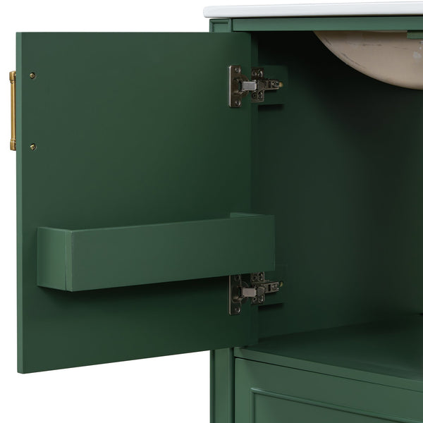 English Elm Traditional 30" Bathroom Vanity with Ceramic Basin, Soft-Close Door & Drawers, Gold Handles, Durable Wood Finish Green N729P184479F