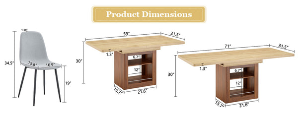 English Elm Scalable Eight Piece Extendable Dining Set with Wood Grain Table and Linen Chairs W1151S04677