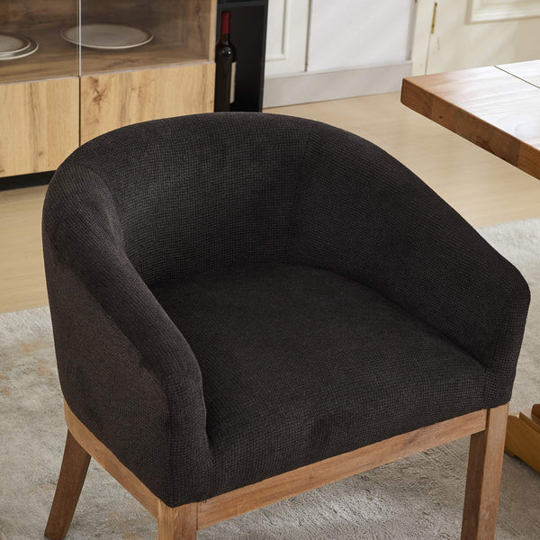 English Elm Mid Century Modern Barrel Dining Chair With Arms - Plush Linen, Durable Hardwood Frame, Versatile Use W1143P346925