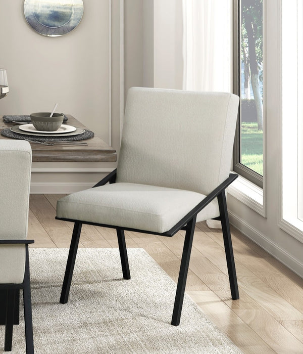 English Elm Modern 5 Piece Dining Set Oak Veneer Table with Cream Upholstered Chairs Black Steel B011S01605